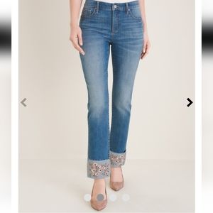 Tapestry-Cuff Girlfriend Ankle Jeans
